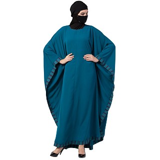 Kaftan Abaya with striped border- Dark Teal